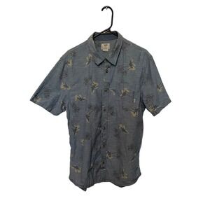 Vans Shirt Mens Large Blue Floral Button Up Palm Trees Hawaiian Casual Skater